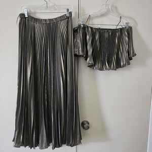 Anthropologie Metallic Pleated Skirt  and Top Set - US 14 NEW WITH TAGS